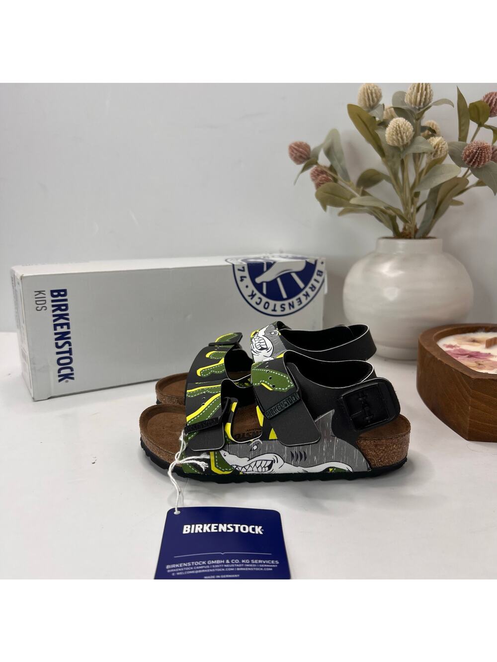 Birkenstock Milano 3 Strap Sandal Shark Attack Black Kids 8/EU 26 NWB Narrow Fit